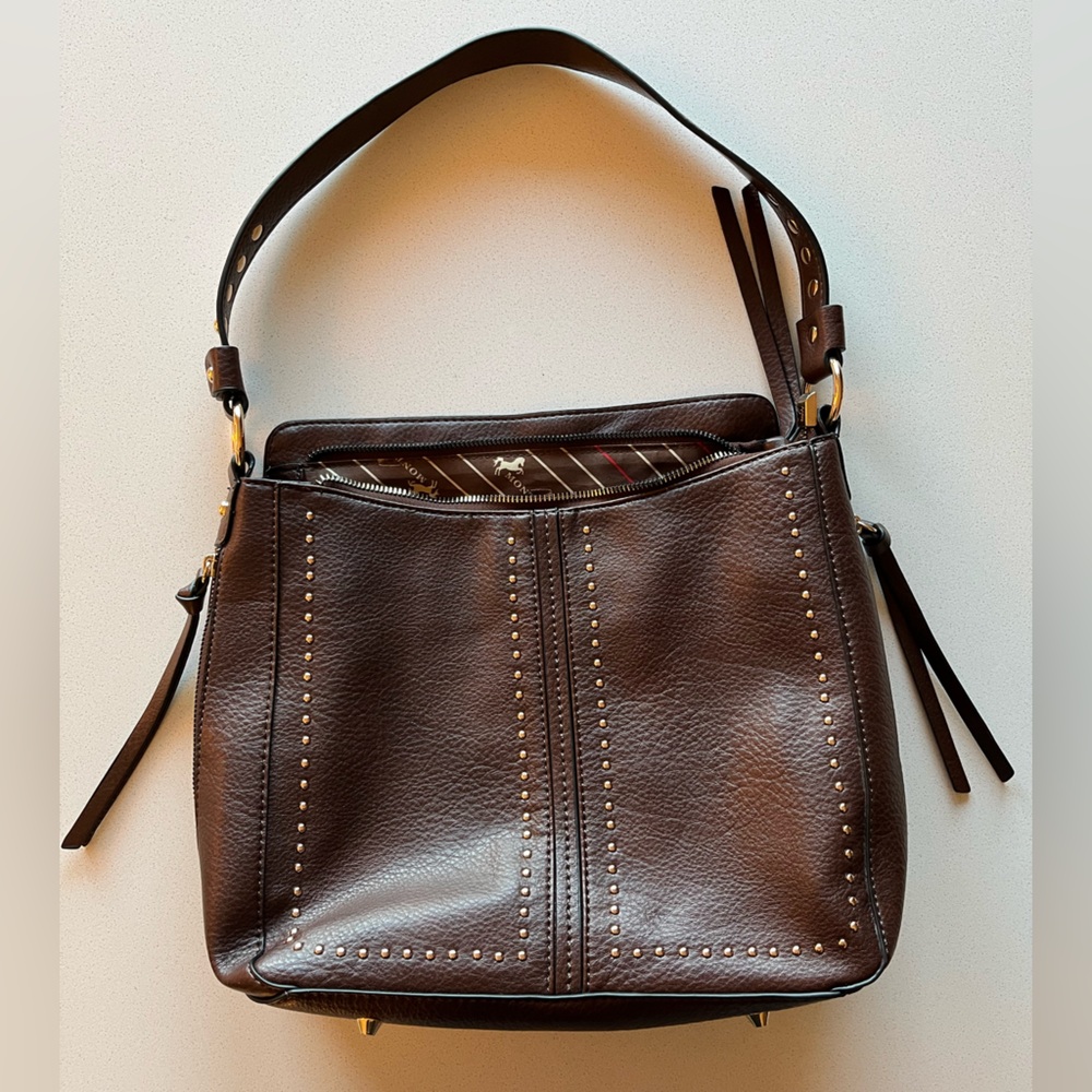 Montana West Brown Faux Leather Studded Shoulder Bag